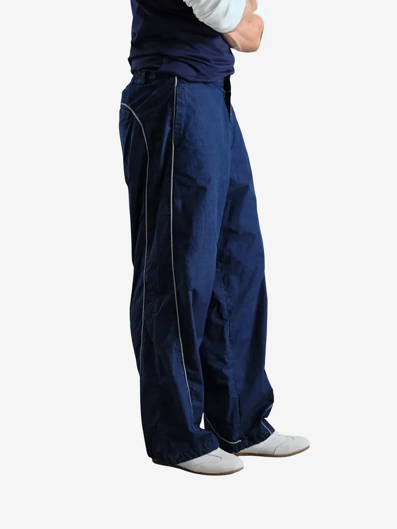 Giesto Navy Blue GIESTO Contrast Binding Detailed Baggy Ripstop Pants for Men | Best Price UAE